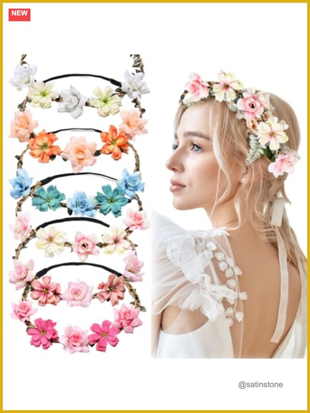 6 Pcs Flower Crown Headband Set for Weddings Bridesmaids Flower Girls